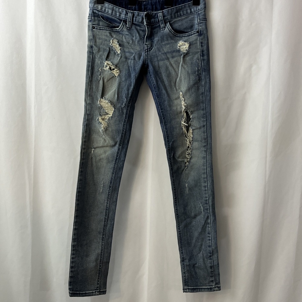 Blupop Skinny Jeans Women 26 Blue Distressed Low Rise Destroyed Y2K Grunge